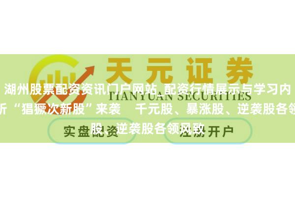 湖州股票配资资讯门户网站_配资行情展示与学习内容解析 “猖獗次新股”来袭    千元股、暴涨股、逆袭股各领风致