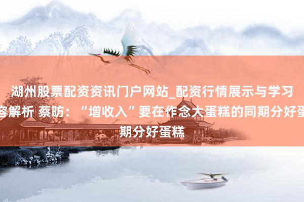湖州股票配资资讯门户网站_配资行情展示与学习内容解析 蔡昉：“增收入”要在作念大蛋糕的同期分好蛋糕
