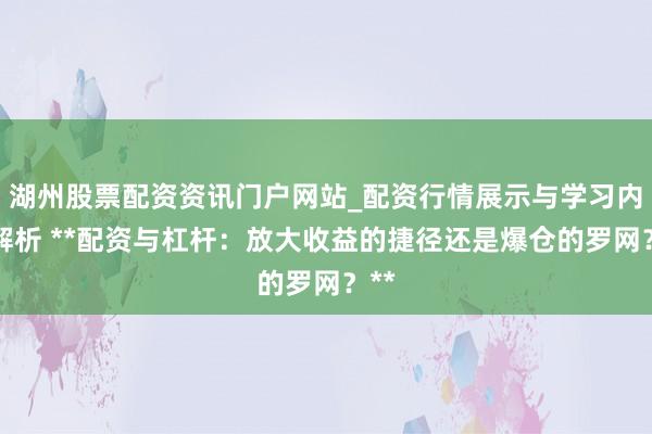 湖州股票配资资讯门户网站_配资行情展示与学习内容解析 **配资与杠杆：放大收益的捷径还是爆仓的罗网？**